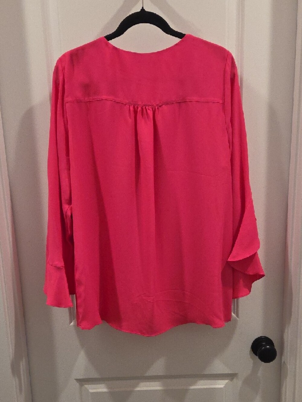 Vince Camuto Vibrant Pink V-Neck Ruffle Sleeve Blouse - Picture 3 of 4